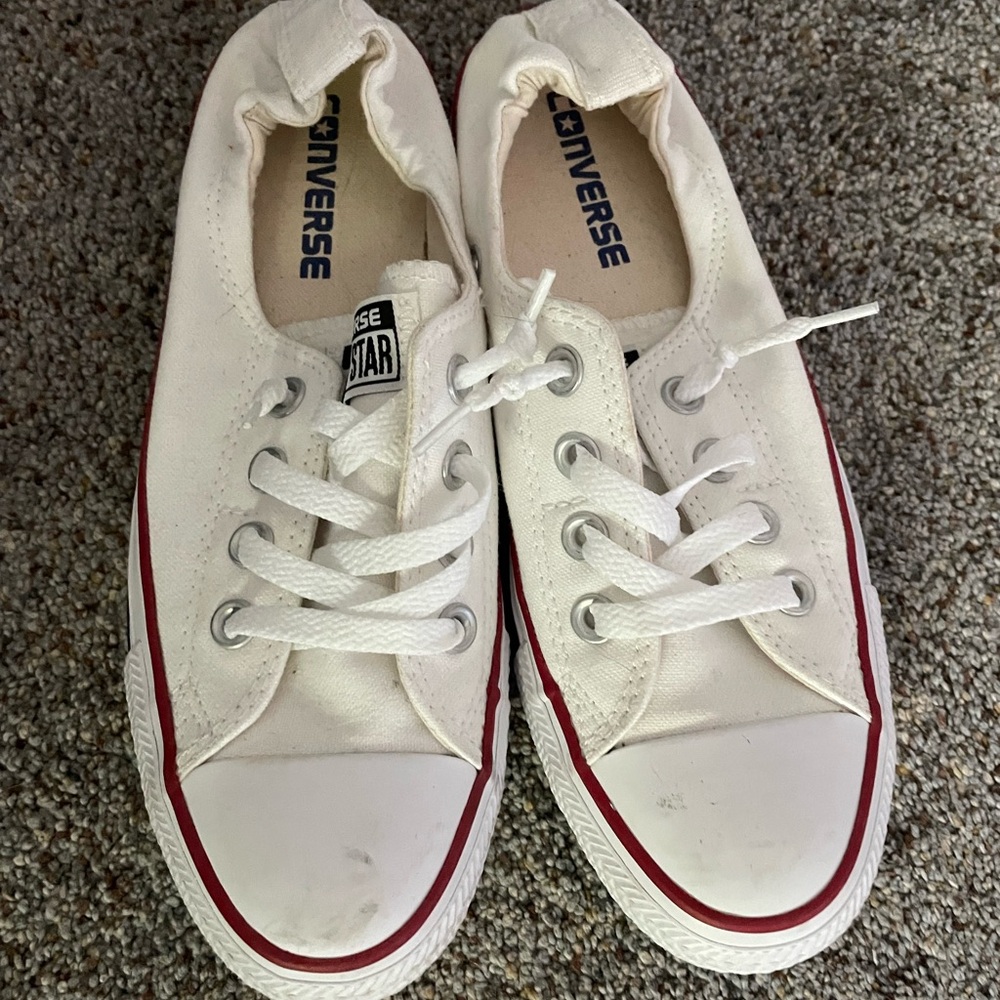 Converse White Canvas Sneakers Classic Low-Top Design w/ elastic back.